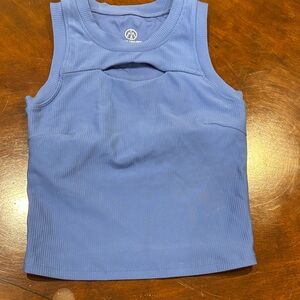 Women's Blue Ribbed Sports Athletic Tank Top in Periwinkle Blue Small